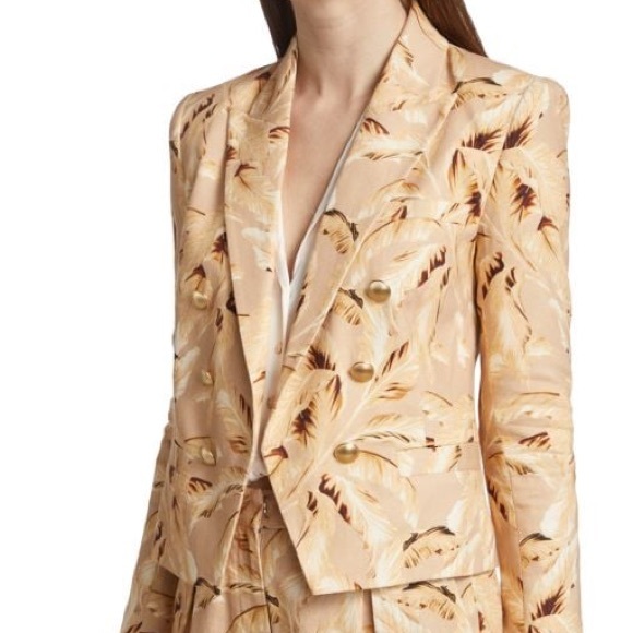 L'AGENCE Designer Print Cropped Blazer With Gold Buttons - Picture 5 of 7